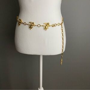 Vintage Gold Tone Angel/ Cherub Chain Link Belt- Adjustable
